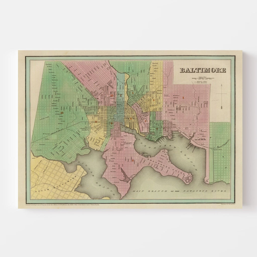 Vintage Map of Baltimore, Maryland 1838