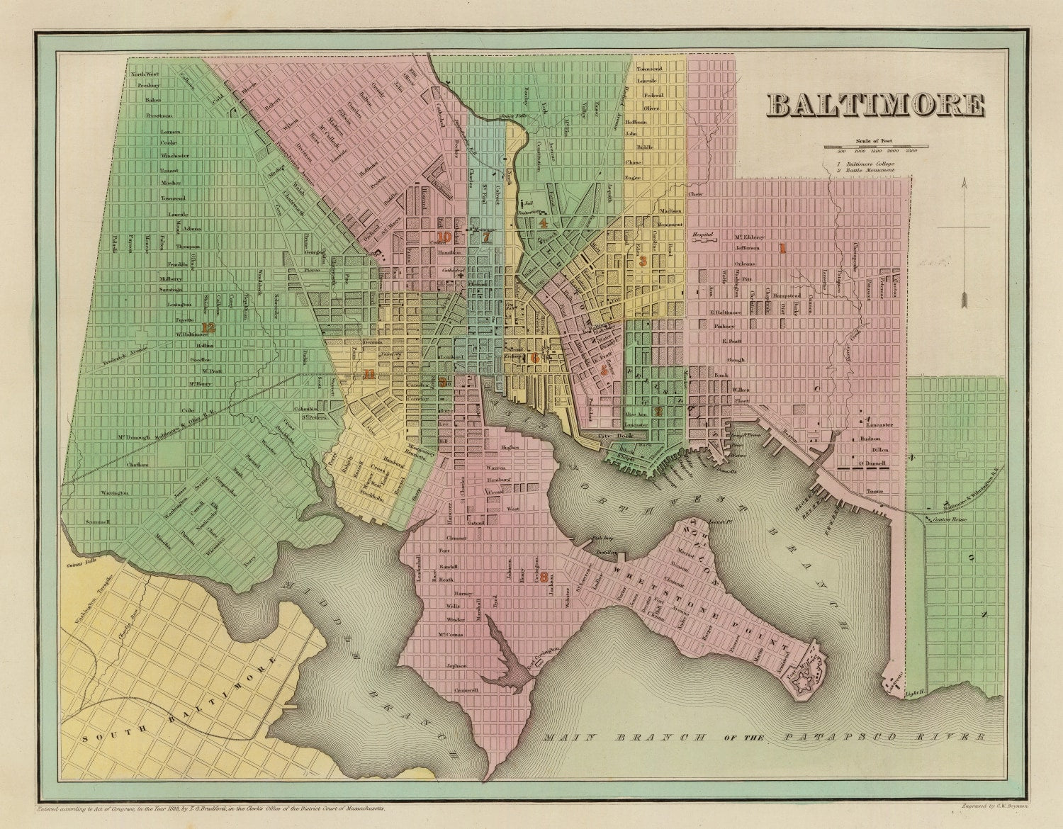 Vintage Map of Baltimore, Maryland 1838