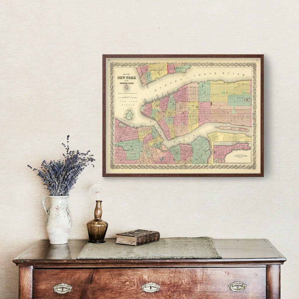 Vintage Map of New York City, New York 1856
