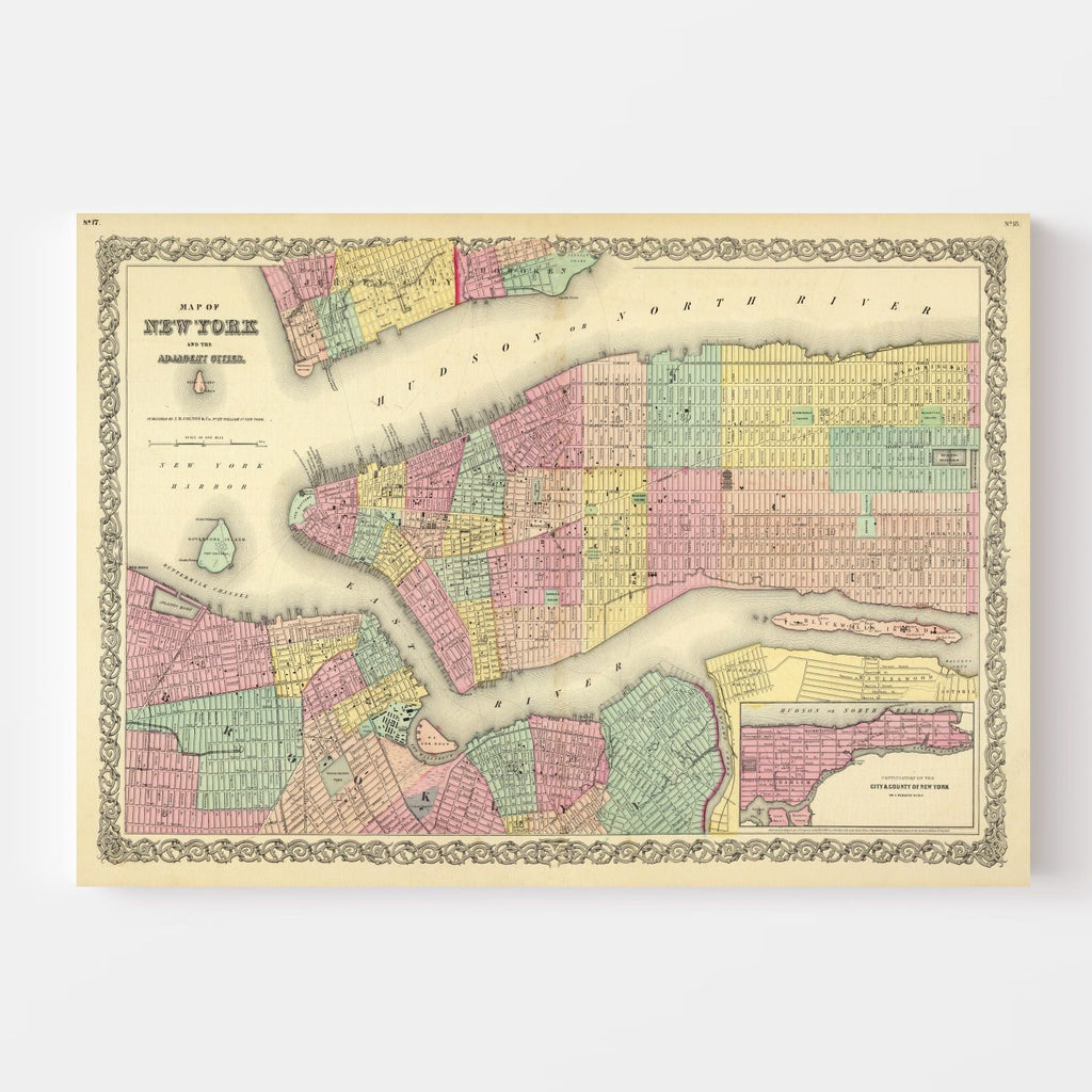 Vintage Map of New York City, New York 1856