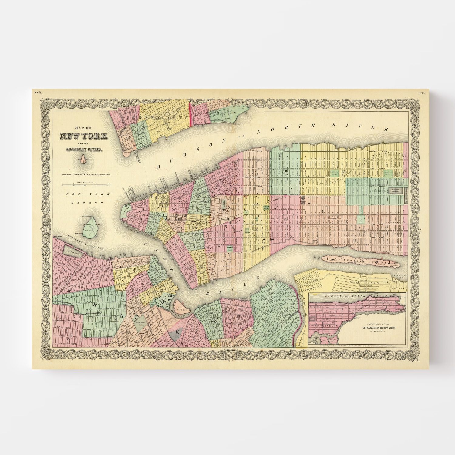 Vintage Map of New York City, New York 1856