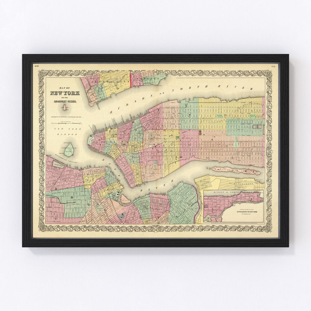 Vintage Map of New York City, New York 1856