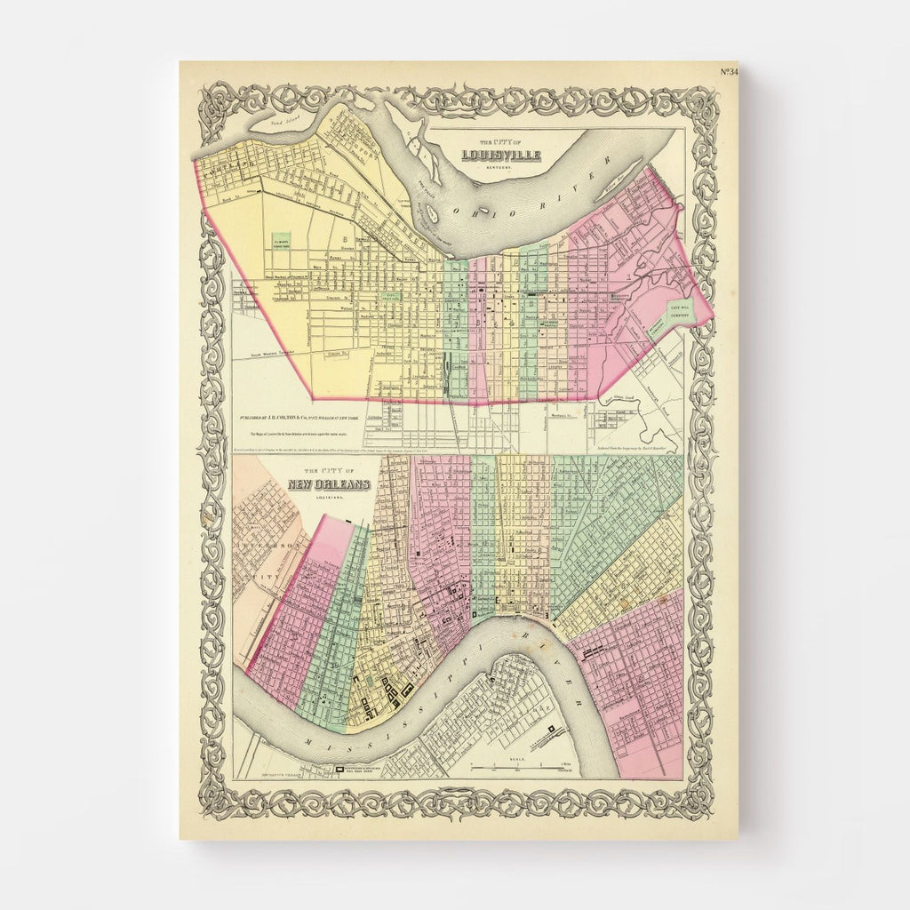 Vintage Map of Louisville, Kentucky 1856