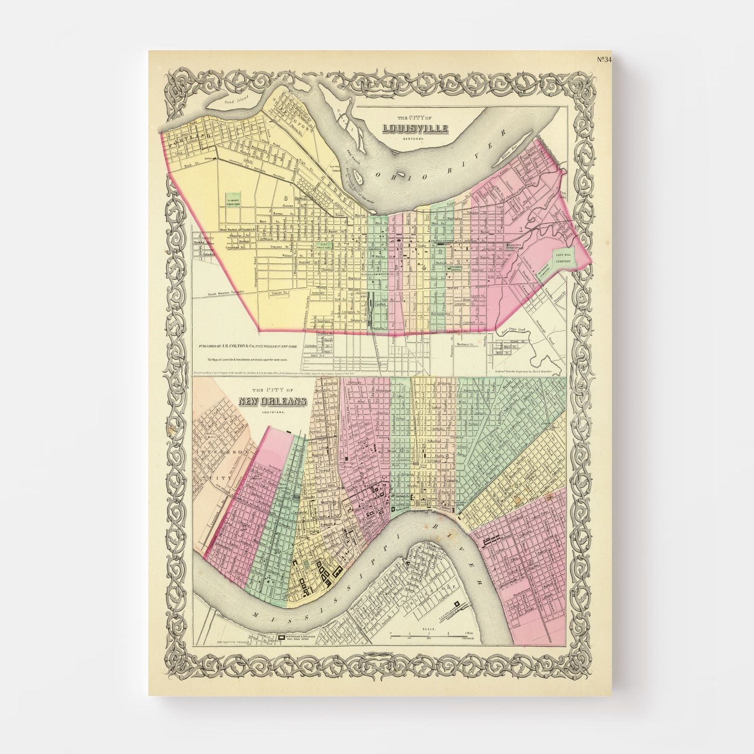 Vintage Map of Louisville, Kentucky 1856