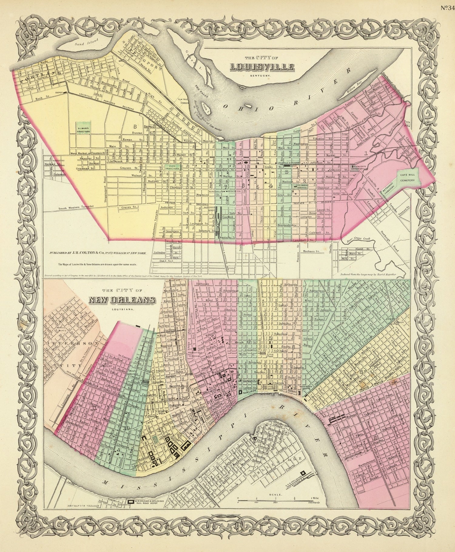 Vintage Map of Louisville, Kentucky 1856