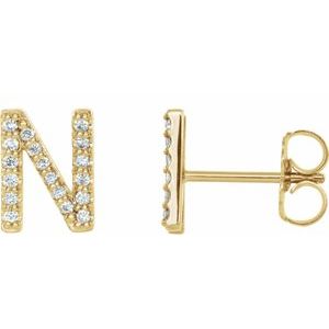 14K Yellow Gold 1/8 CTW Natural Diamond Initial N Earrings