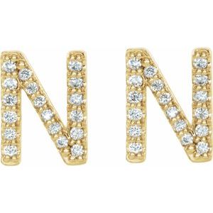 14K Yellow Gold 1/8 CTW Natural Diamond Initial N Earrings – image 2