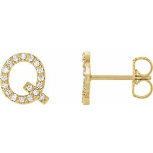 14K Yellow Gold 1/6 CTW Natural Diamond Initial Q Earrings