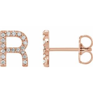 14K Rose Gold 1/8 CTW Natural Diamond Initial R Earrings