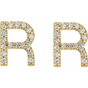 14K Yellow Gold 1/8 CTW Natural Diamond Initial R Earrings – image 2