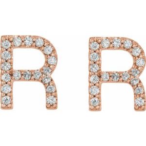 14K Rose Gold 1/8 CTW Natural Diamond Initial R Earrings – image 2