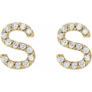 14K Yellow Gold 1/8 CTW Natural Diamond Initial S Earrings