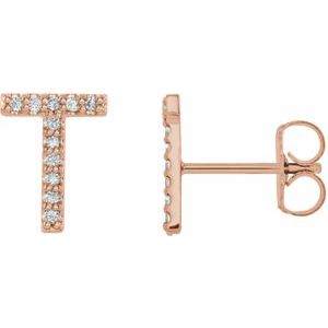 14K Rose Gold 1/10 CTW Natural Diamond Initial T Earrings