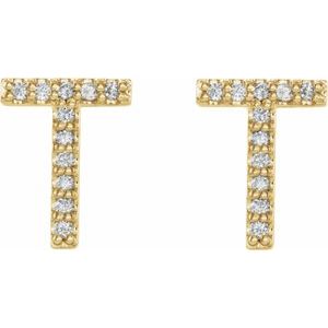 14K Yellow Gold 1/10 CTW Natural Diamond Initial T Earrings