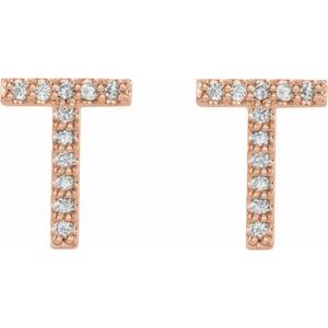 14K Rose Gold 1/10 CTW Natural Diamond Initial T Earrings – image 2