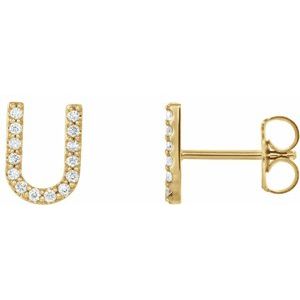 14K Yellow Gold 1/8 CTW Natural Diamond Initial U Earrings