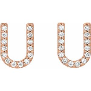 14K Rose Gold 1/10 CTW Natural Diamond Initial U Earrings – image 2