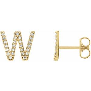 14K Yellow Gold 1/6 CTW Natural Diamond Initial W Earrings
