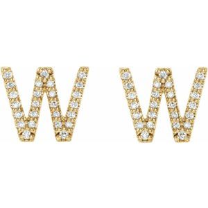 14K Yellow Gold 1/6 CTW Natural Diamond Initial W Earrings – image 2