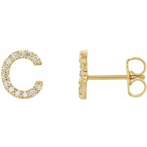 14K Yellow Gold 1/10 CTW Natural Diamond Initial C Earrings