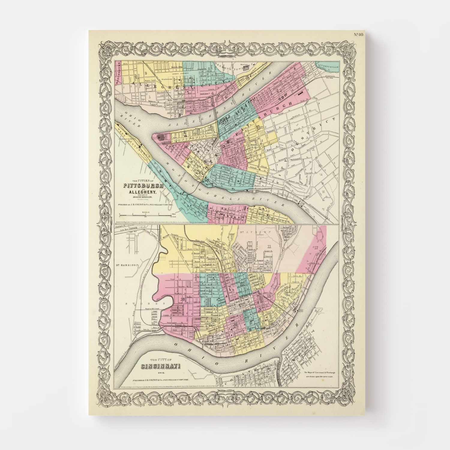 Vintage Map of Cincinnati, Ohio 1856