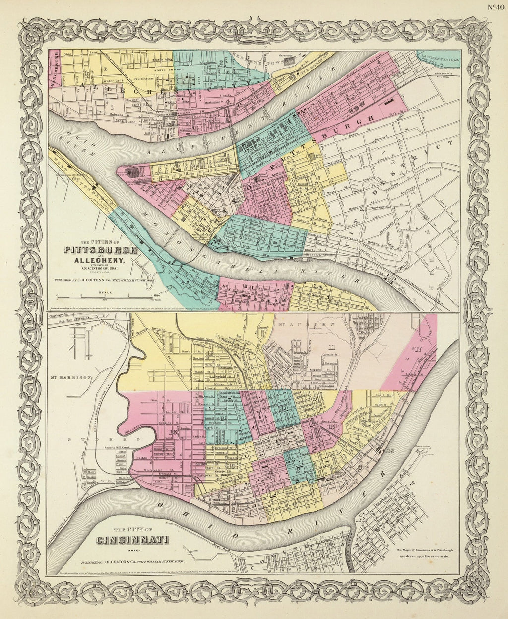 Vintage Map of Cincinnati, Ohio 1856