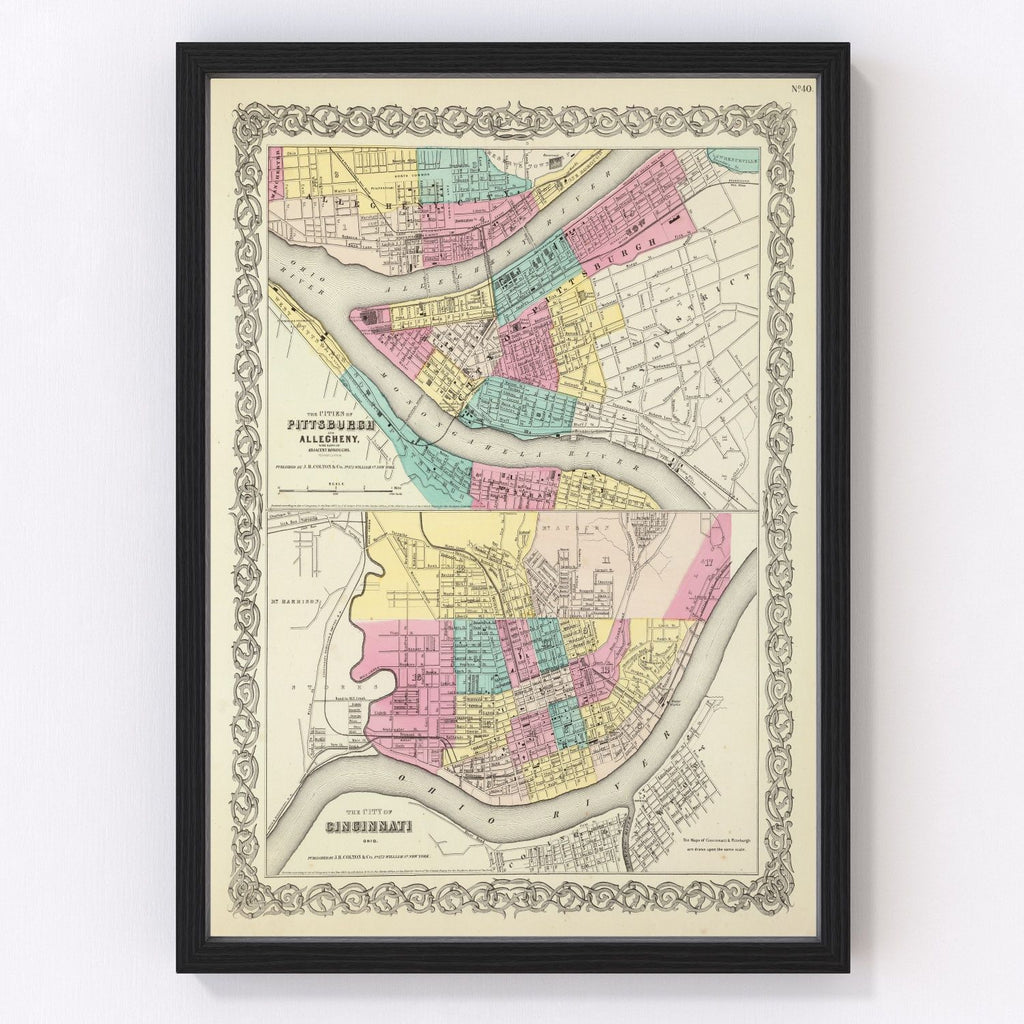 Vintage Map of Cincinnati, Ohio 1856