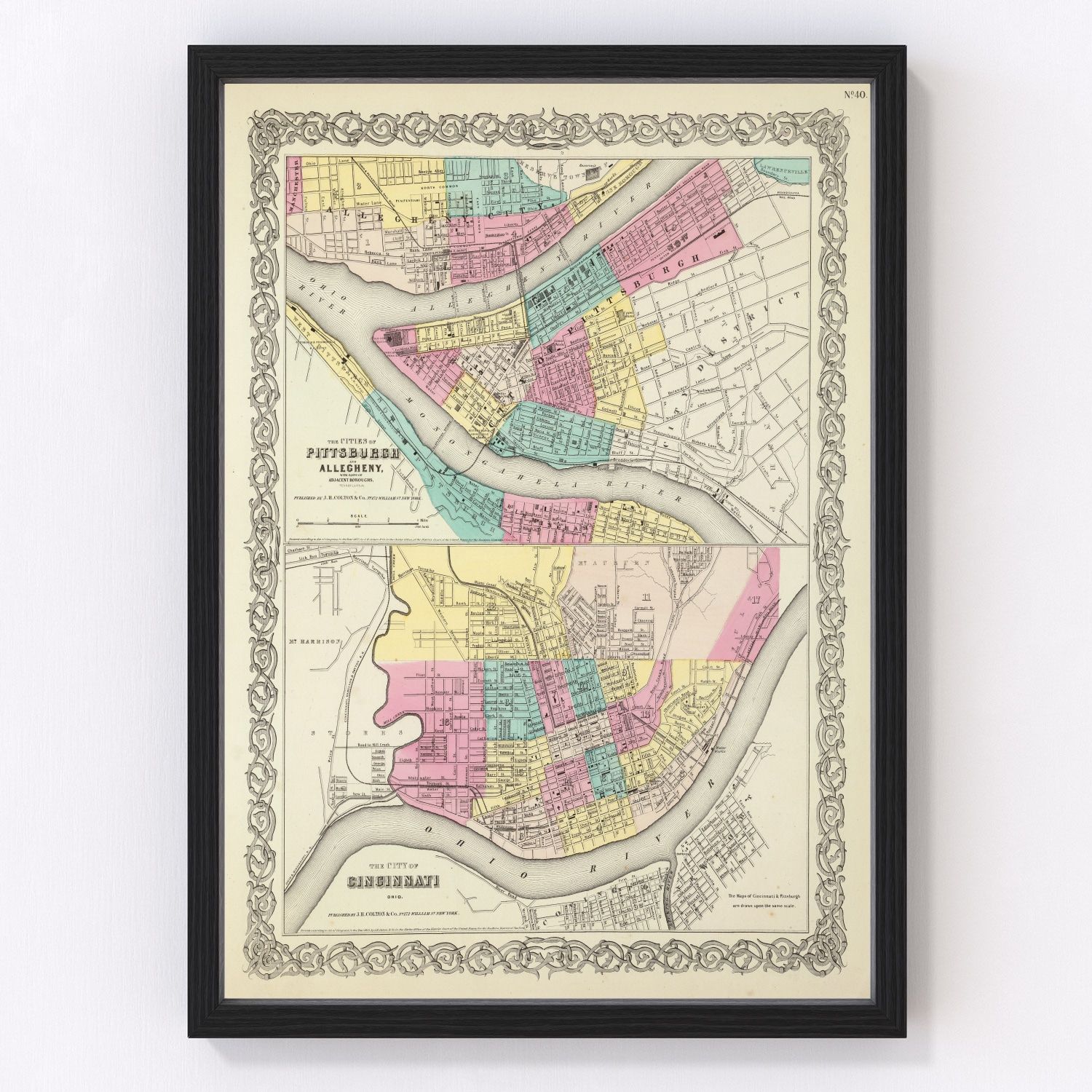Vintage Map of Cincinnati, Ohio 1856