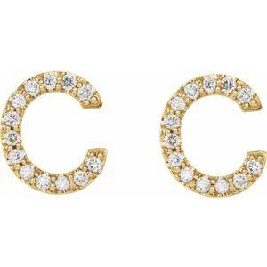 14K Yellow Gold 1/10 CTW Natural Diamond Initial C Earrings – image 2