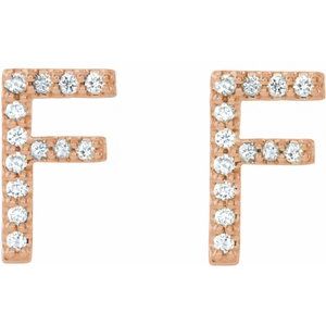 14K Rose Gold .08 CTW Natural Diamond Initial F Earrings – image 2