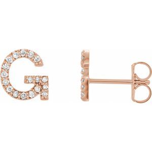 14K Rose Gold 1/6 CTW Natural Diamond Initial G Earrings