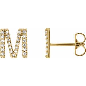 14K Yellow Gold 1/5 CTW Natural Diamond Initial M Earrings – image 2