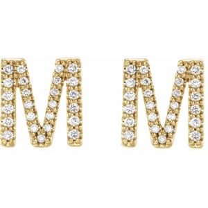 14K Yellow Gold 1/5 CTW Natural Diamond Initial M Earrings