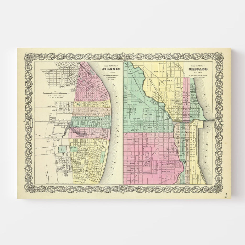 Vintage Map of Chicago, Illinois 1856