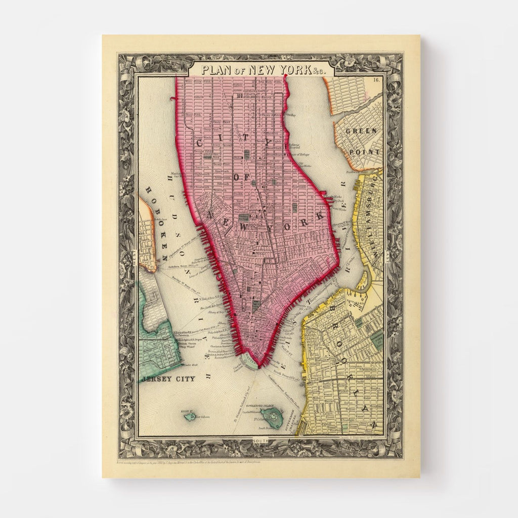 Vintage Map of New York City, New York 1860