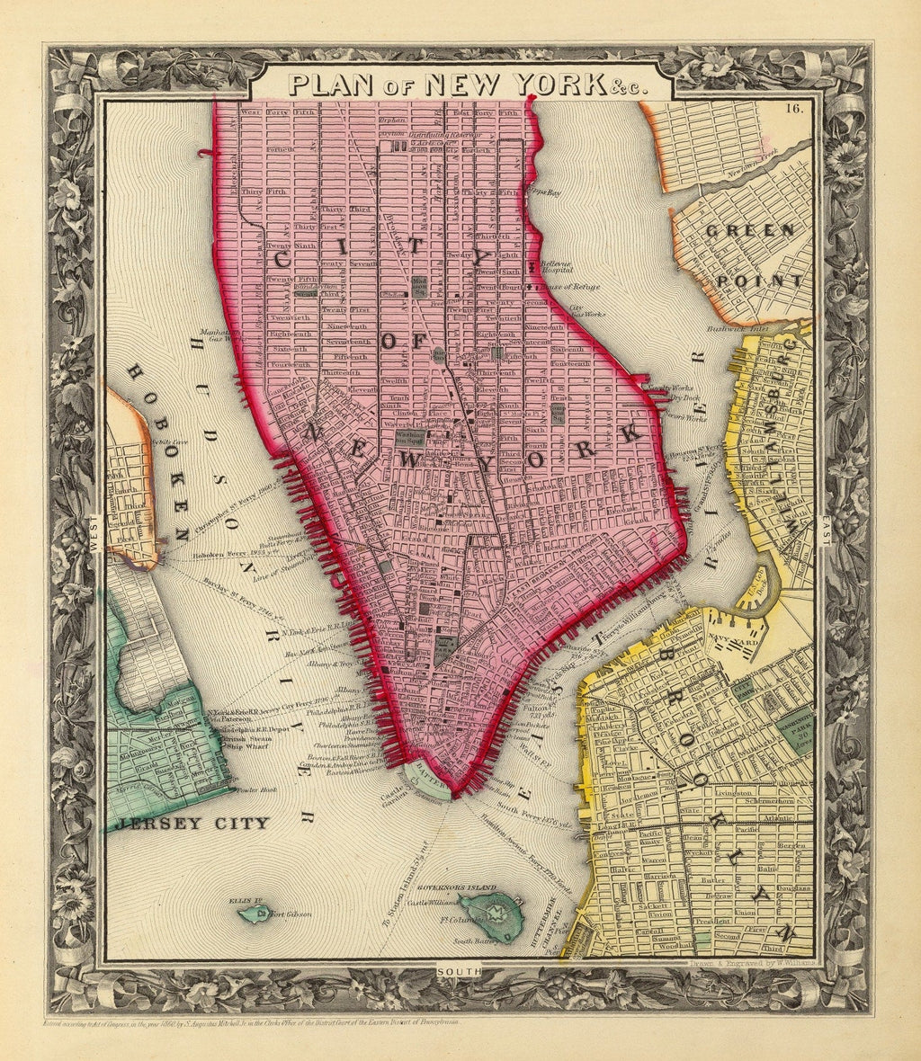 Vintage Map of New York City, New York 1860