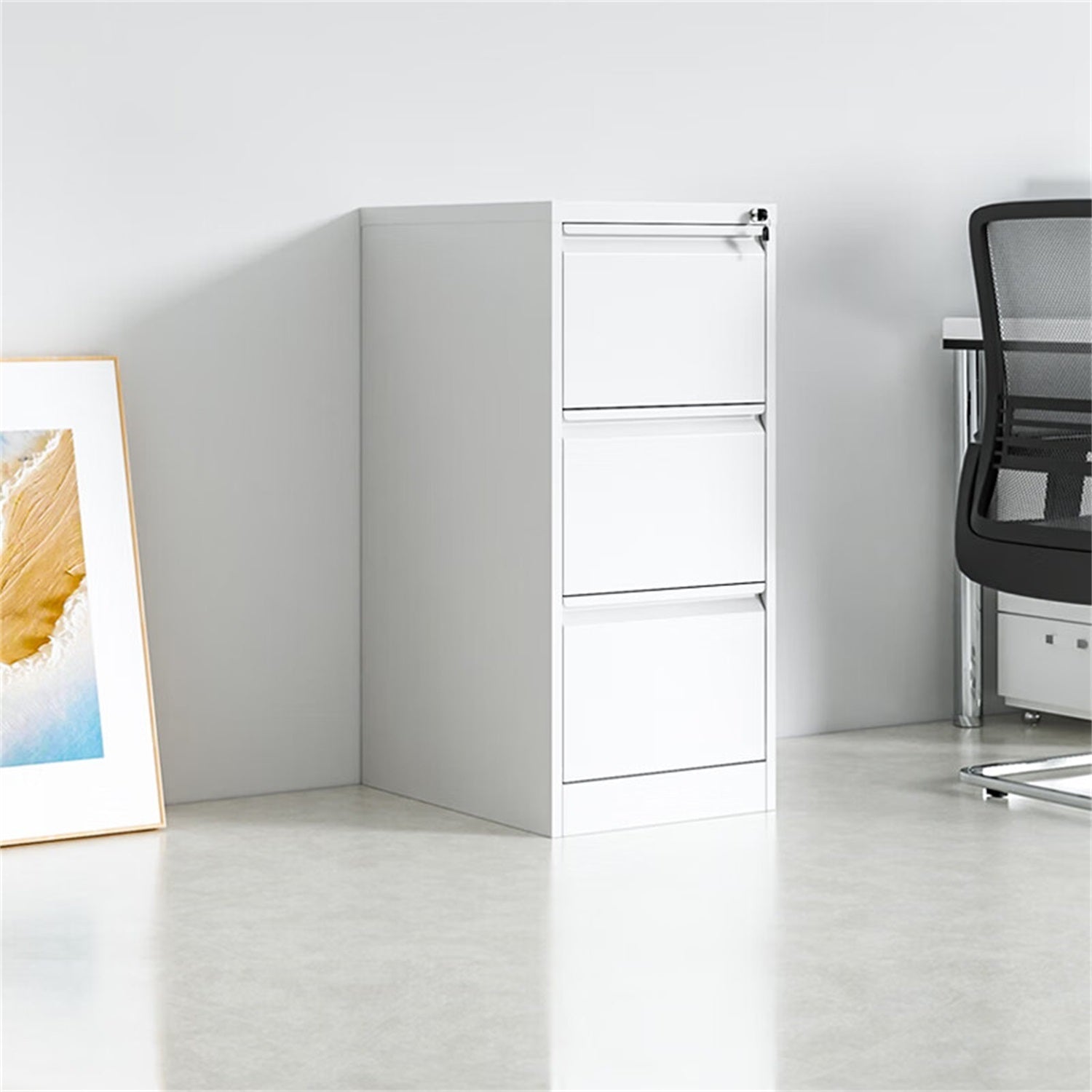 Steel Vertical File Cabinet with Lock - 3-Drawer Metal Storage for A4/Legal/Letter - White, 14.65 x 14.75 x 40.50 inches