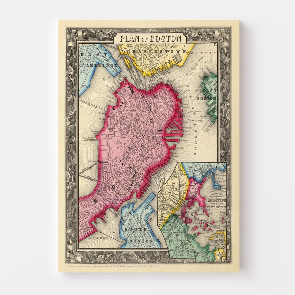Vintage Map of Boston, Massachusetts 1860