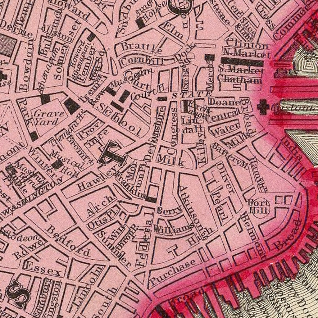 Vintage Map of Boston, Massachusetts 1860