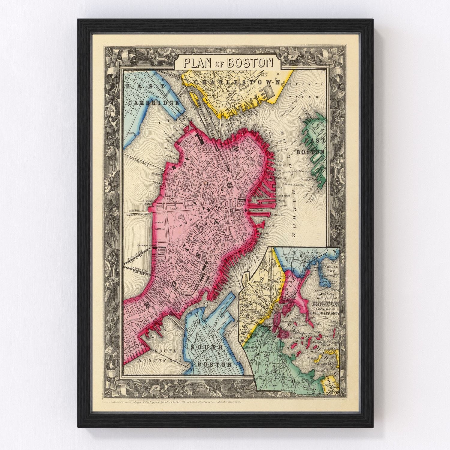 Vintage Map of Boston, Massachusetts 1860