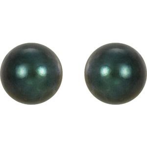 14K White Gold  5 mm Cultured Black Akoya Pearl Earrings