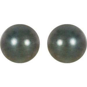 14K Palladium White Gold 8 mm Cultured Gray Tahitian Pearl Earrings