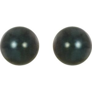 14K Yellow Gold 7 mm Cultured Black Akoya Pearl Earrings