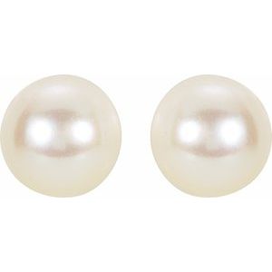 14K Yellow Gold 6 mm Cultured White Akoya Pearl Earrings