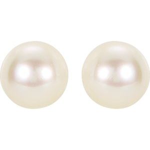 14K Yellow Gold 8 mm Cultured White Akoya Pearl Earrings