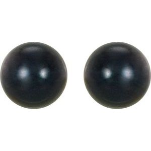 14K White Gold  8 mm Cultured Black Akoya Pearl Earrings