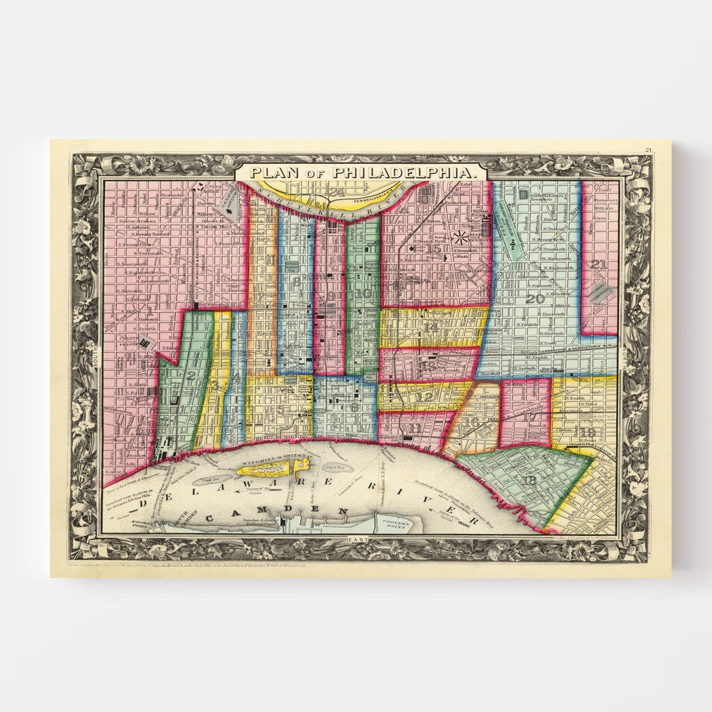 Vintage Map of Philadelphia, Pennsylvania 1860