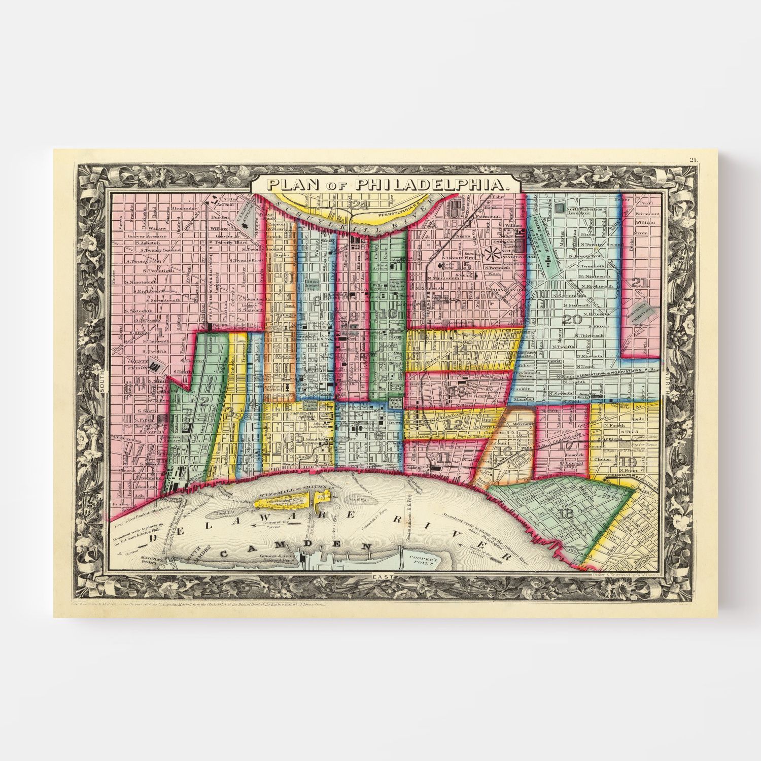 Vintage Map of Philadelphia, Pennsylvania 1860