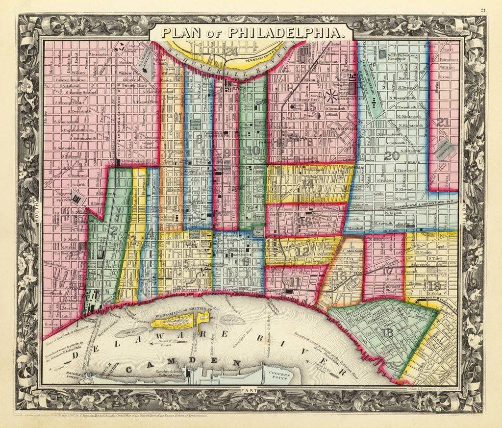 Vintage Map of Philadelphia, Pennsylvania 1860