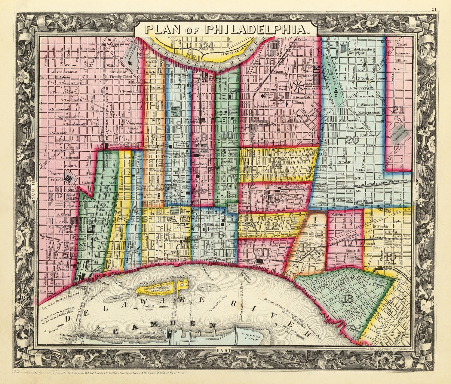 Vintage Map of Philadelphia, Pennsylvania 1860